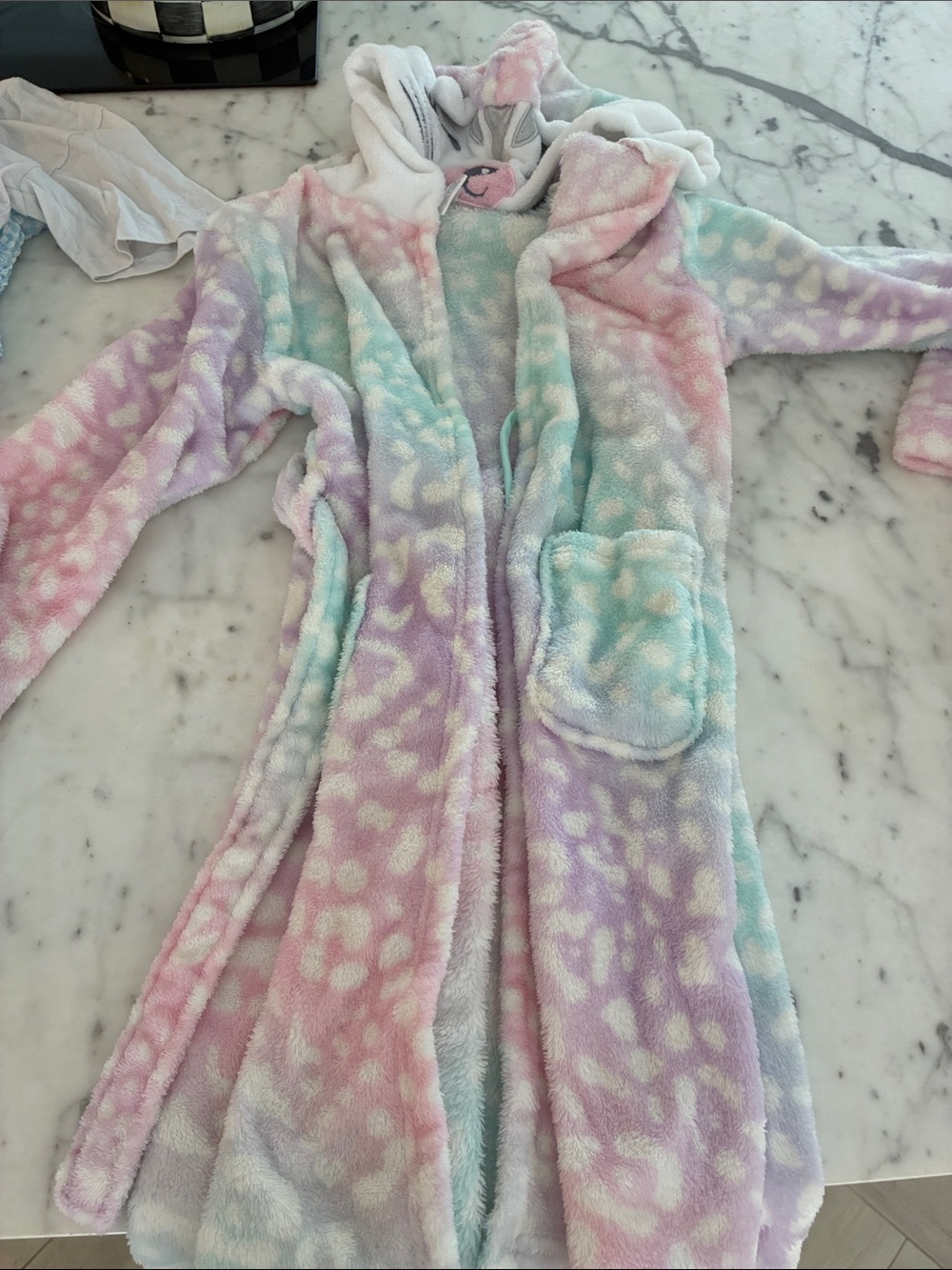 Cuddl Duds Pastel Tie-Dye Plush Hooded Robe in Pink, Purple & Blue size 10/12